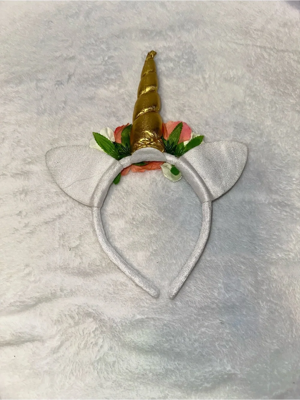 Unicorn Floral Headband Gold Horn Glitter Ears